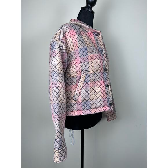 Saltwater LUXE Penny Jacket Size M Salmon Blue Peach Fall Quilted Plaid NWT - Picture 4 of 5